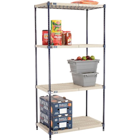 Nexel Nexelite 4 Shelf, Vented Plastic Mat Shelving Unit, Starter, 36inW x 21inD x 74inH 331488N